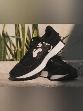 New Balance 327 Sneakers Black Cow Print Pony Hair WS327SC Casual Shoes Size 10